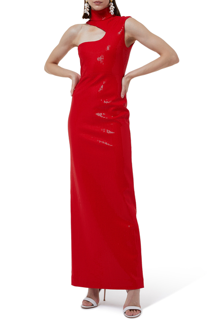 Yara Asymmetrical Sequin Maxi Dress